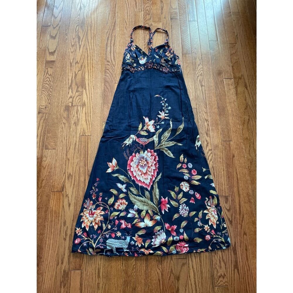 Ritu Kumar Navy Blue Floral Print Maxi Dress Women’s Sz 3 - Medium
